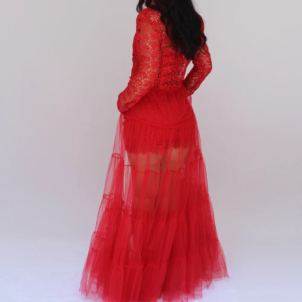 Customized  Long Sleeves Tulle Strapless Floor Length A-Line Evening Dress Panel Train Temperament Photo Color Bespoke Occasion 