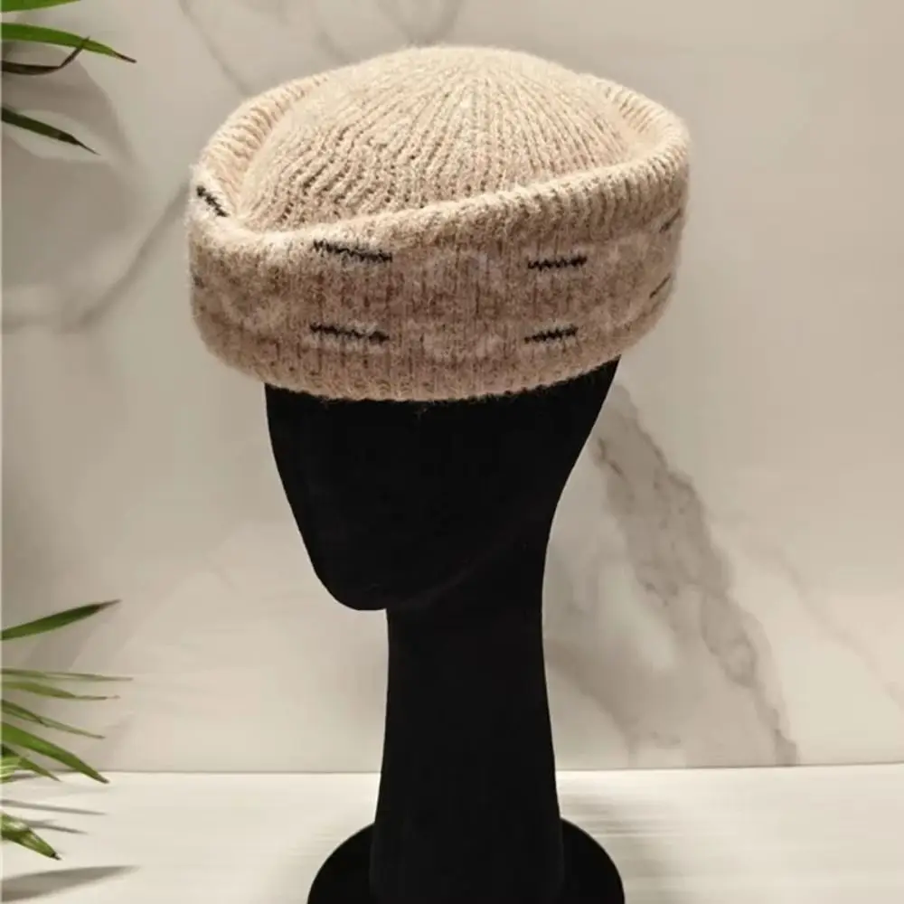 French Style Fair Isle Pattern Pillbox Hat Elegant Jacquard Fedora Hat Teardrop Solid Color Knitted Beret Hat Live Show
