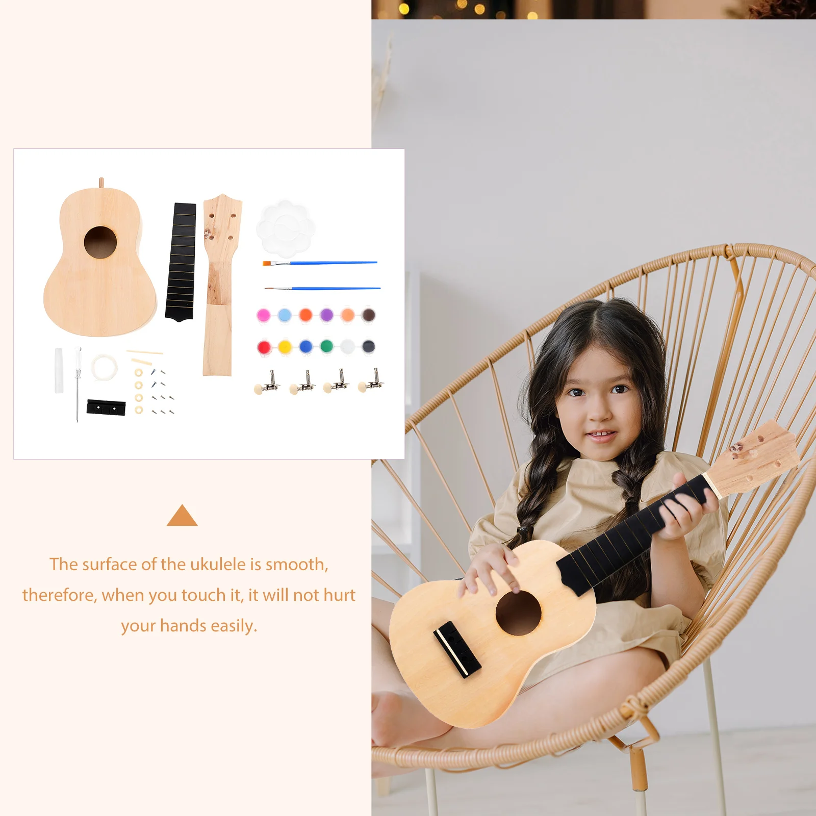

Ukulele Kit Kids Toddlers Colorful Wooden DIY Handmade Guitar Assembly Supplies Craft Accessories Sturdy Safe Smooth Surface