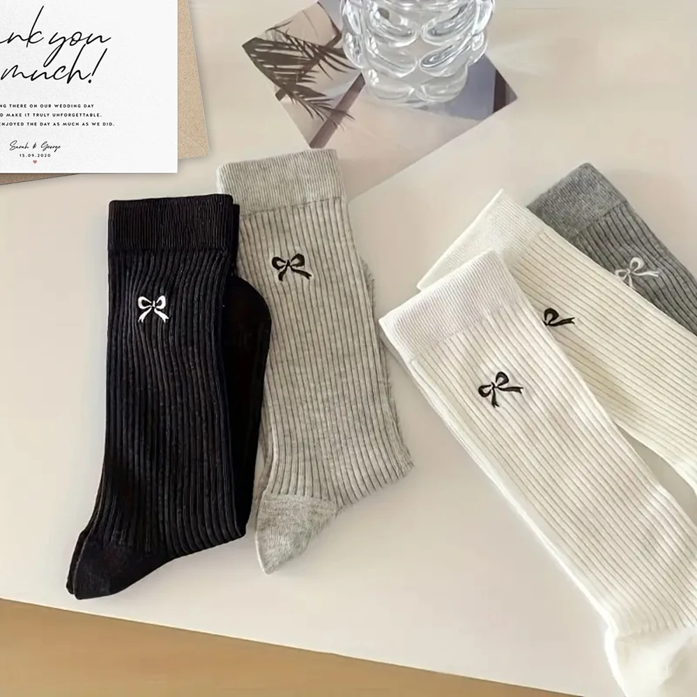 5 Pairs Ins Big Bow All Cute Socks Women Summer Thin Breathable Mesh Breathable Pile Socks Mid Tube Sock image 5