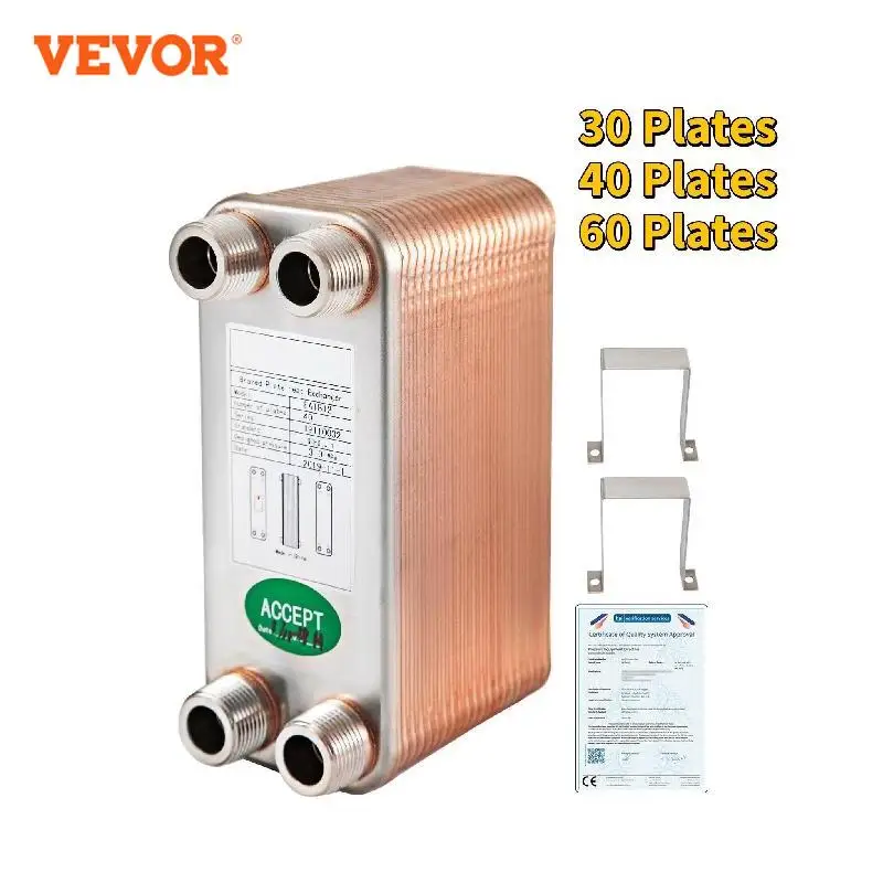 

VEVOR 30 40 60 Plates Heat Exchanger Wort Chiller Stainless Steel Homebrew Brewing Beer Cooler Counterflow Chiller Water Heating