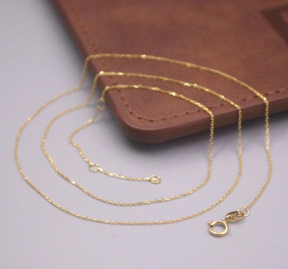 

Real Pure 18K Yellow Gold Chain Women 0.8mm Square O Link Necklace 1.2g/50cm