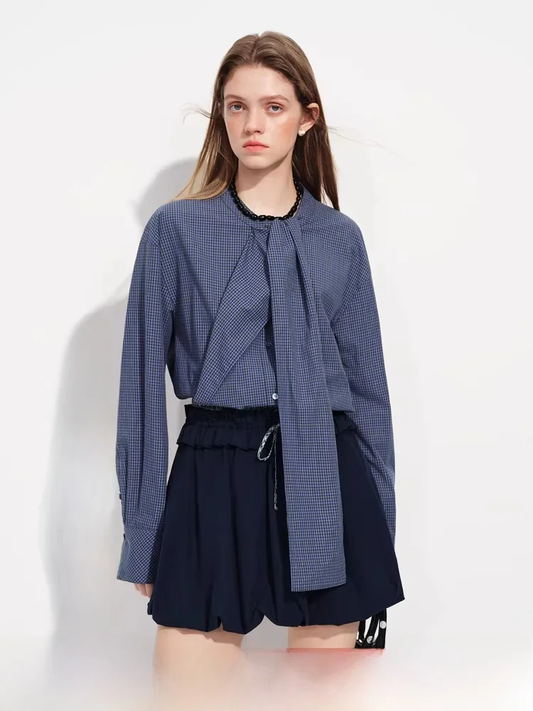 

Женская свободная рубашка Vivien Chen из чистого хлопка с длинным рукавом и круглым вырезом, винтажная, в клетку, весенняя новинка, для повседневной носки