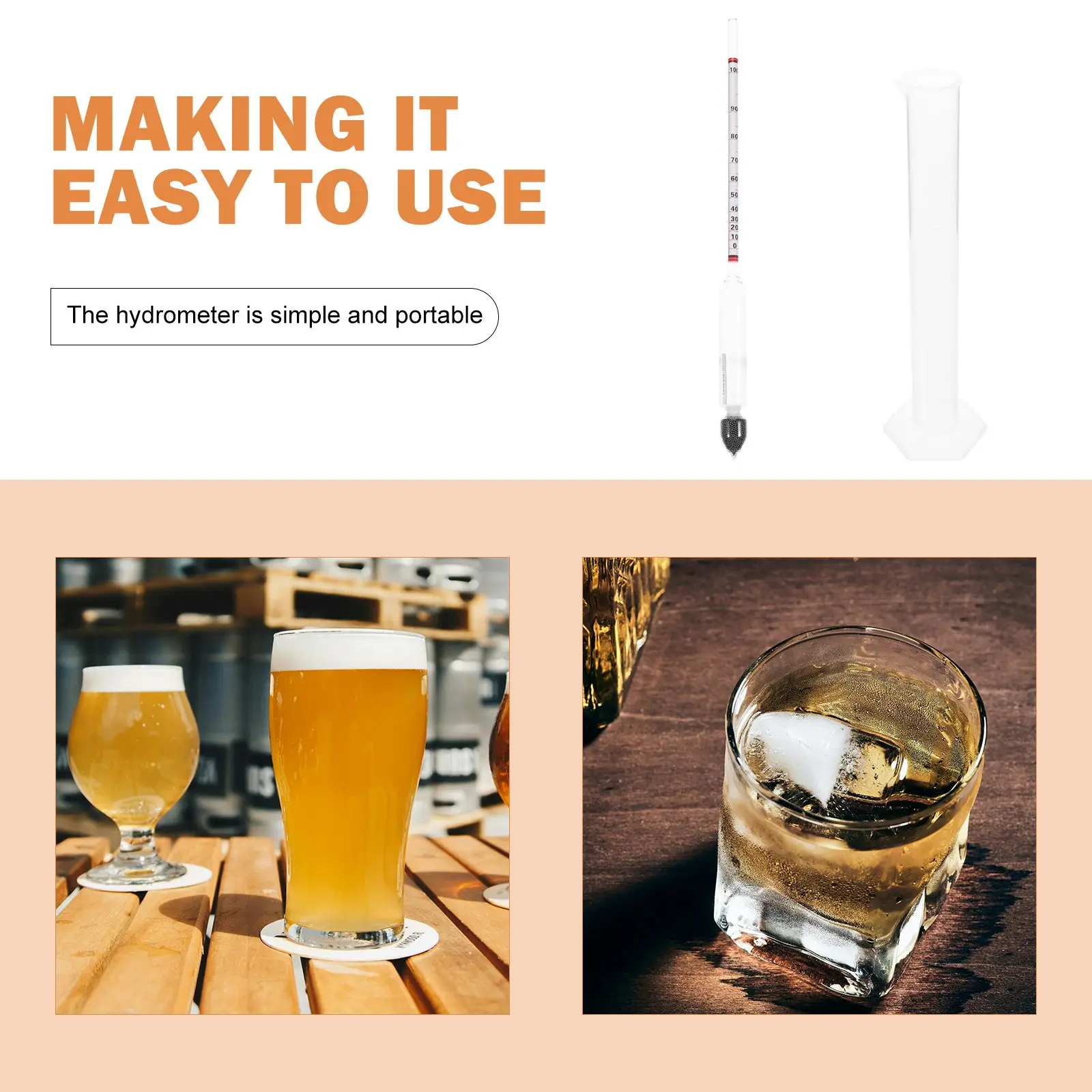 Alcohol Density Meter 0 100 Proof Hydrometer Specific Tester Measure Cups Plastic Portable Brewing Supplies Home Use Lab