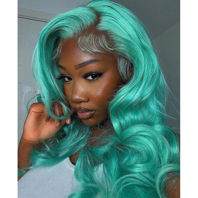 Green Lace Front Synthetic Hair Wigs for Black Women 180Density 24Inches Body Wave Blonde Transparent Lace Wigs with Baby Hair