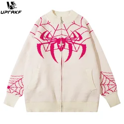 UPRAKF Spider Zipper Sweater Oversize Autumn Casual Warm Long Sleeve Design Front Pocket