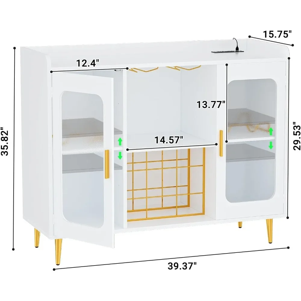 Wine Cabinets with Power Outlet and LED Light, Wines Bar Cabinet Wine and Glasses Rack and Storage, Wine Cabinets