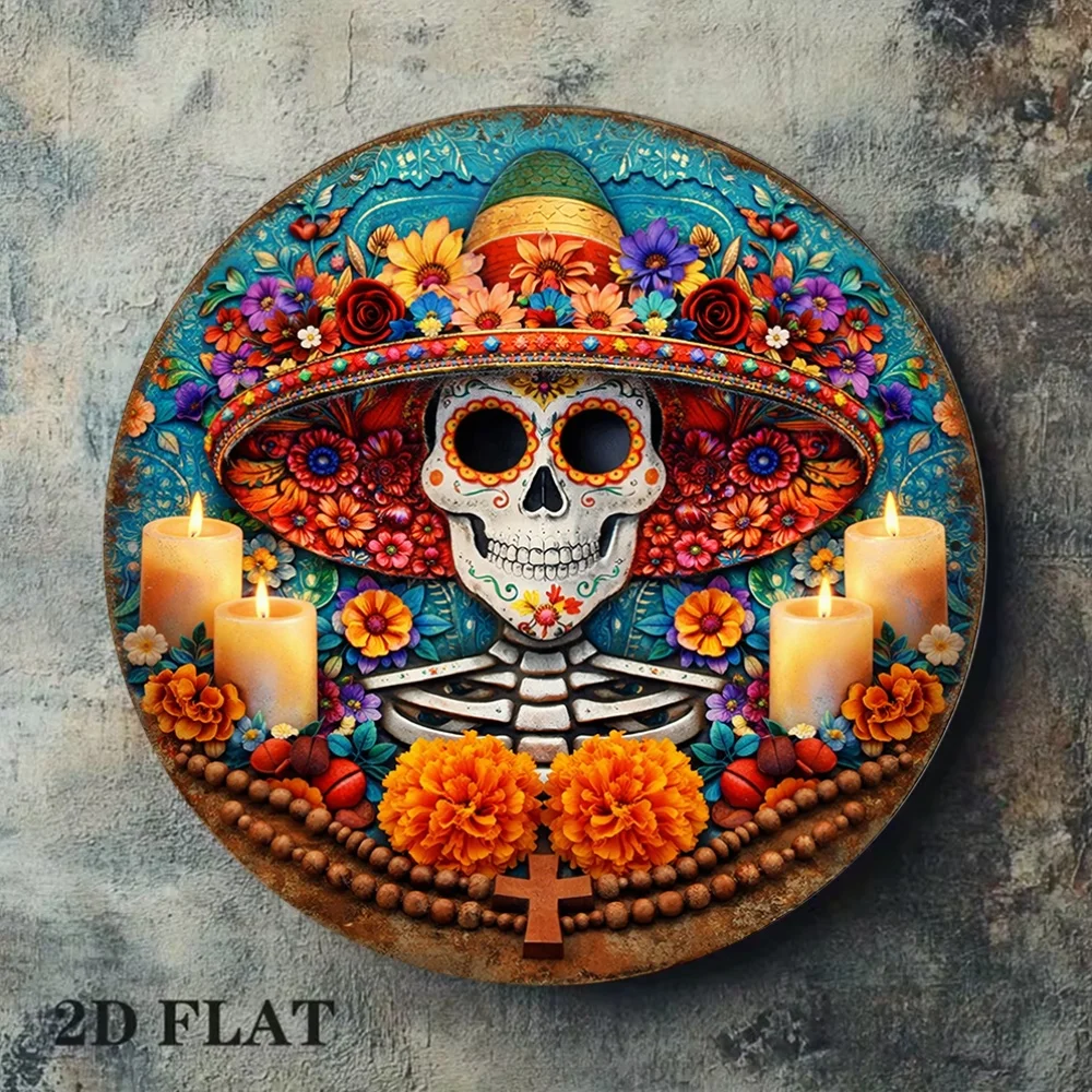 CIFBUY Retro Day Of The Dead Skull Aluminum Wall Art Waterproof Wearproof Home Bar Restaurant Yard Room Decor Gift