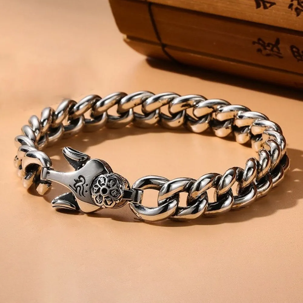 

Real Solid 925 Sterling Silver Chain Men 11mm Mantra Curb Cuban Link Bracelet 61.8g/20cm