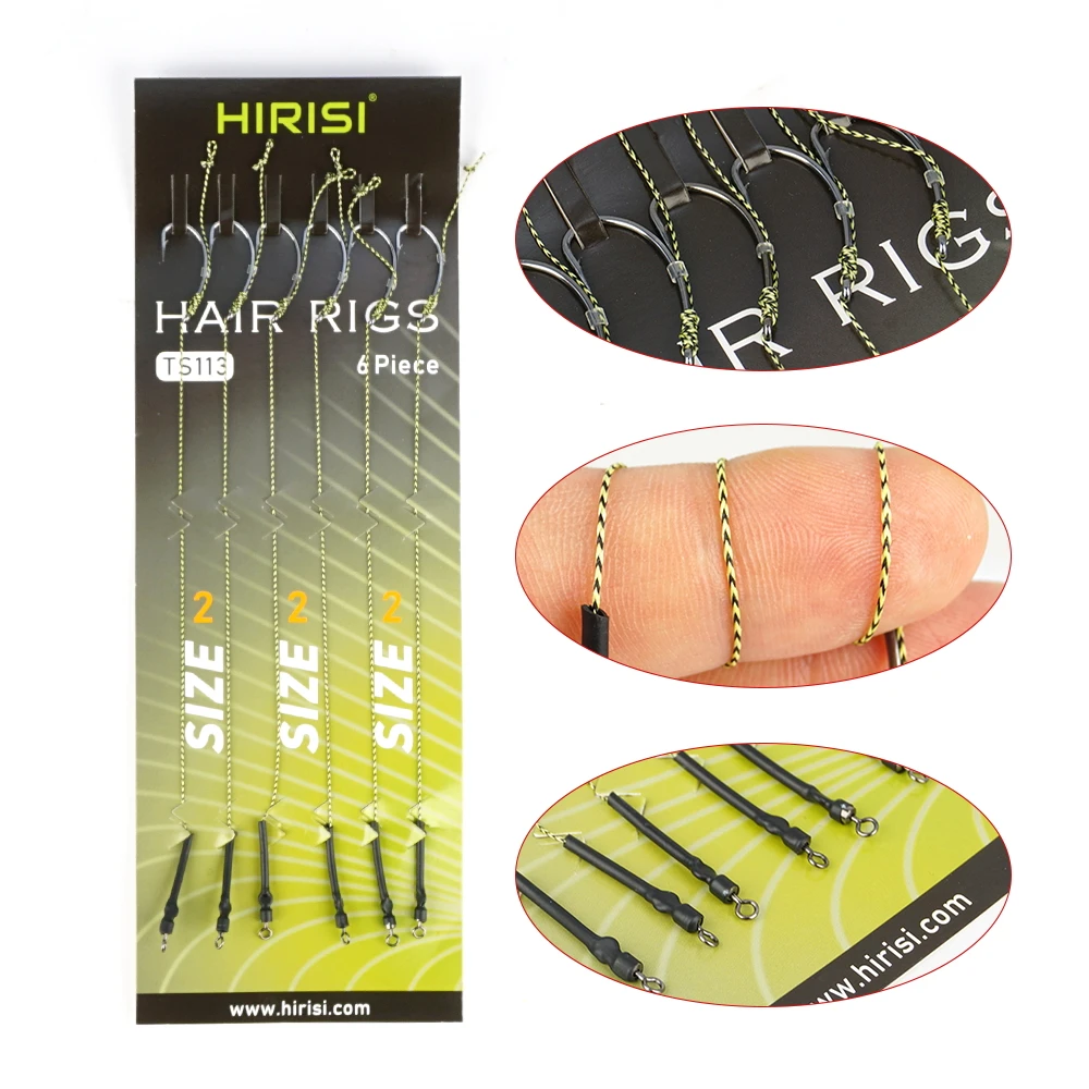 Hirisi 6pcs Carp Fishing Hair Rig Fishing Hook Set Ready Made Tied Rigging With Fishing Line Boilie Hook Fishing Accessories