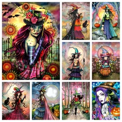 October Fields Halloween Witch And Sugar Skull Girl Diamond Painting AB Drills Gothic Pumpkin Cat Art Mosaic Cross Stitch Decor