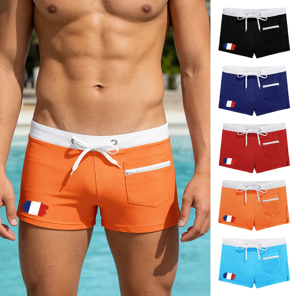 Summer Fashion Printed Swim Trunks For Men Quick Drying Breathable Beach Shorts With Zippered Pockets And Mesh Lining