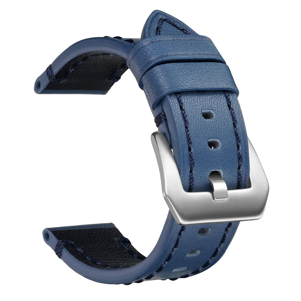 خمر حزام ساعة جلد طبيعي مخيط يدويا ساعة رجالي فاخرة حزام من الجلد 20 مللي متر 22 مللي متر 24 مللي متر