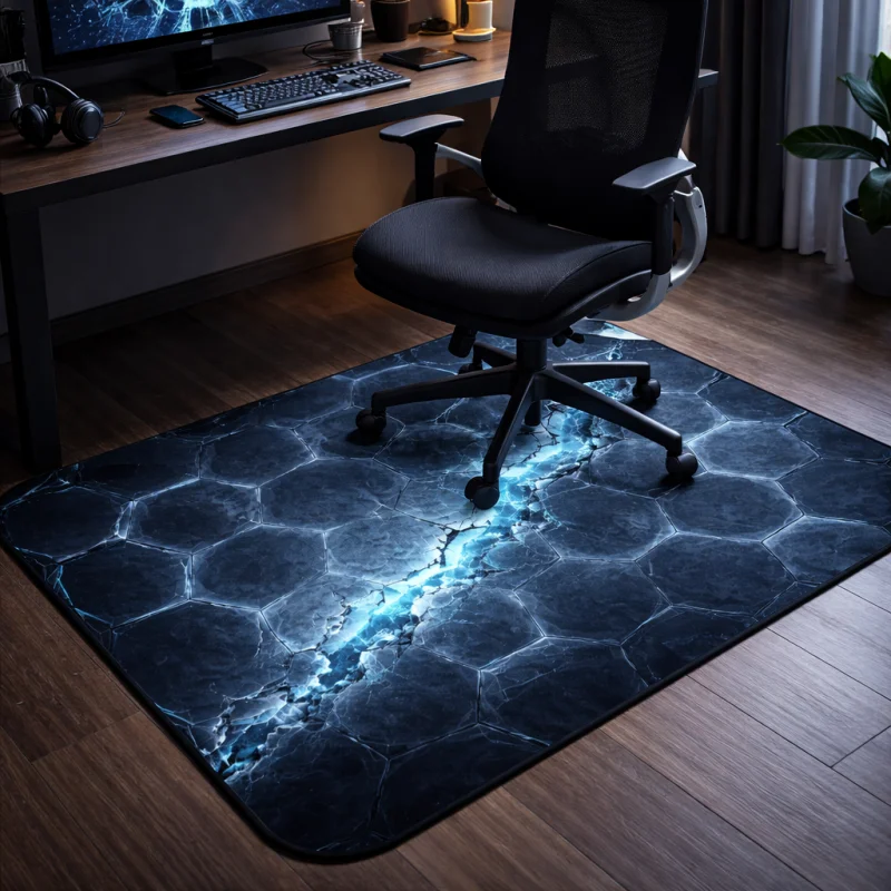 VIKAMA Cool Lightning Crack Gaming Rug Non Slip Anti Noise Chair Protector Floor Mat E Sports Study Room Decor