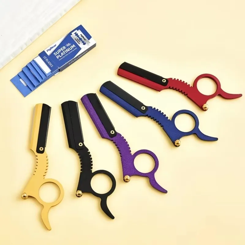 Stainless Steel Classic Edge Haircutting 1+10pcs Shaving Razor for Thumb Double Bald Head Eyebrow Shaping Hairdressing Stand