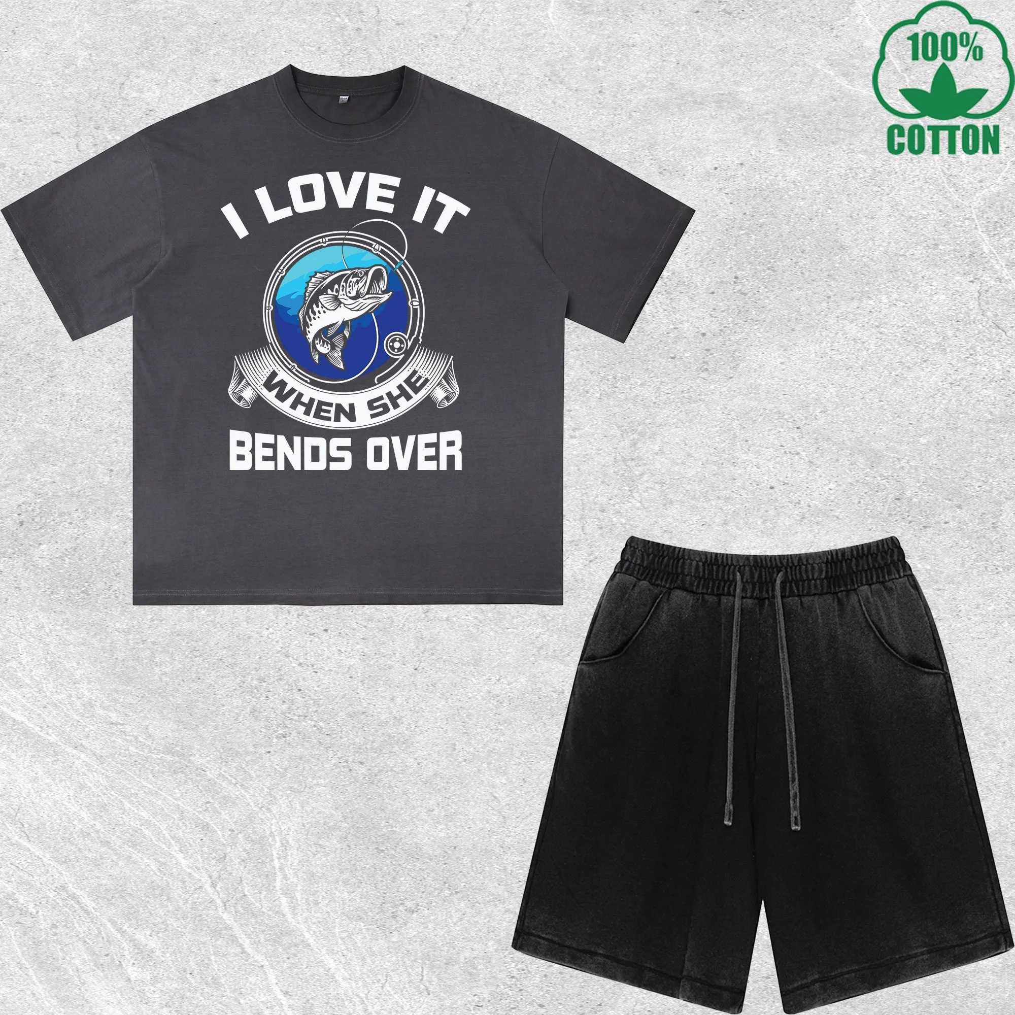 

I Love Bends over Printed Dirty Wash T-Shirt Shorts Set Multicolor Combo Loose Trendy Fashionable 100%Cotton