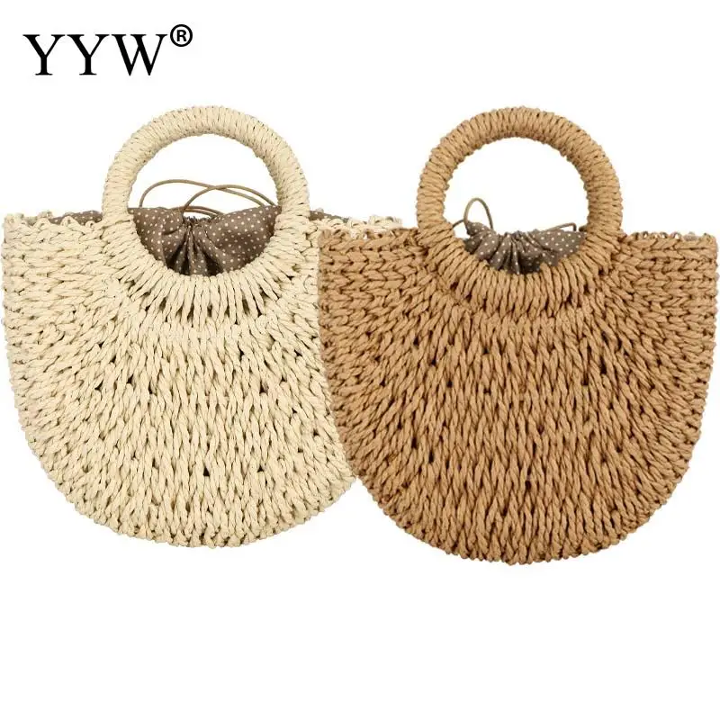 Top Handle Women Straw Woven Handbag Solid Color Summer Beach Hollow Handmade Ladies Bag Crossbody Shoulder Soft Messenger Tote