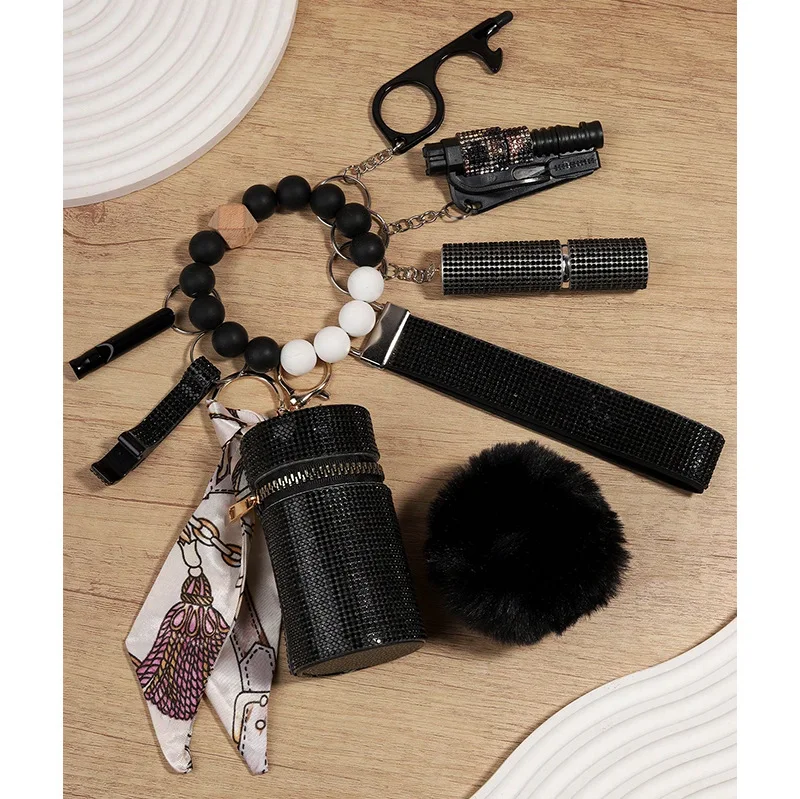 9 unids/set DIY llavero de autodefensa conjunto productos de seguridad para mujer llavero de autodefensa