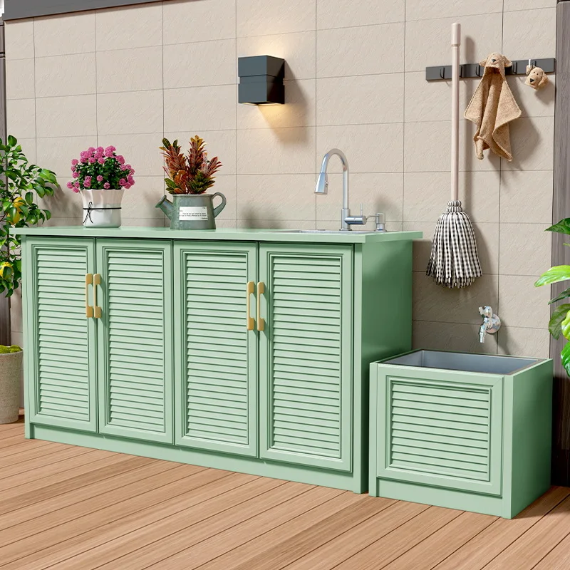 

Villa garden waterproof sunscreen aluminum alloy wash basin storage storage integrated cabinet large courtyard large capacity