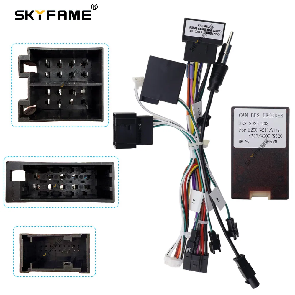 SKYFAME 16Pin Car Wire Harness Adapter Canbus Box Decoder Android Radio Power Cable For Benz CLK Class W209 W203