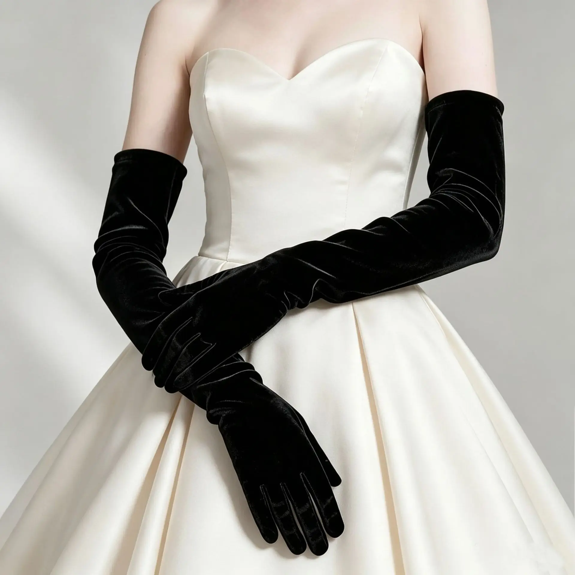 Gloves Long Velvet Women Vintage Evening Bridal Wedding Dress Warm Fall Winter Performance Ceremony Photo Lightweight Elegant