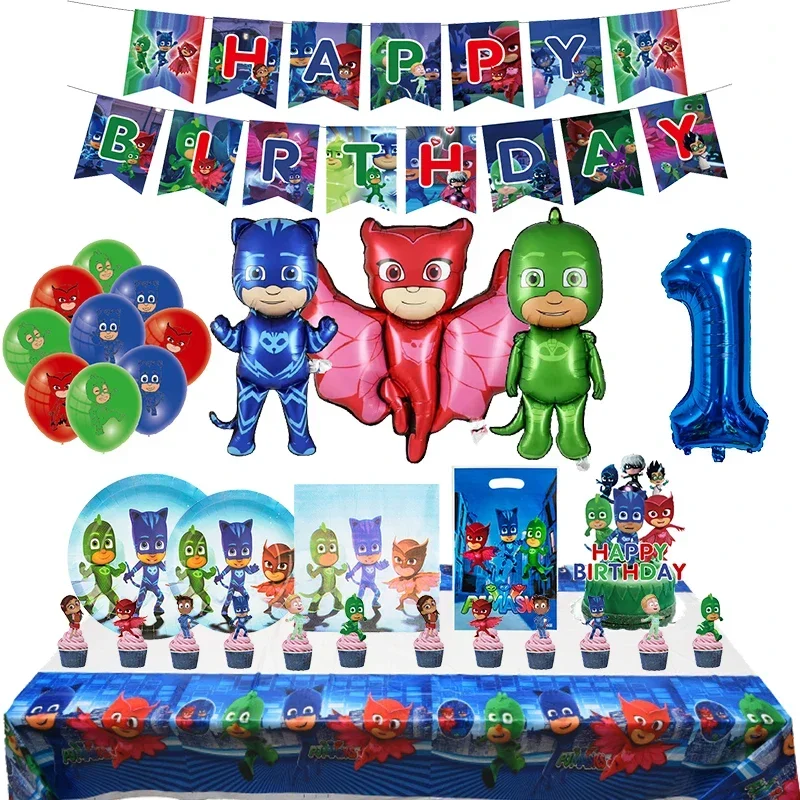 Pj Masks Birthday Party Decoration Aluminum Foil Balloon For Kid Event Supplies Disposable Tableware Banner Backdrop Gift Toy