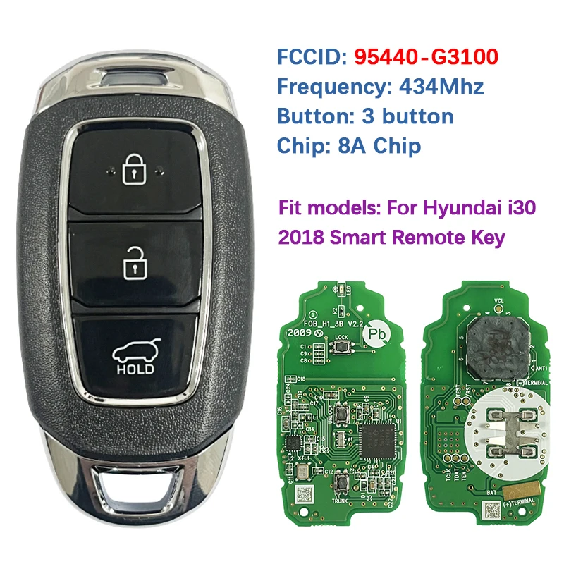 

CN020213 Original PCB 3 Button Smart Key Fob Keyless Remote Control 8A Chip 433MHz FCC 95440-G3100 For Hyundai i30 2018