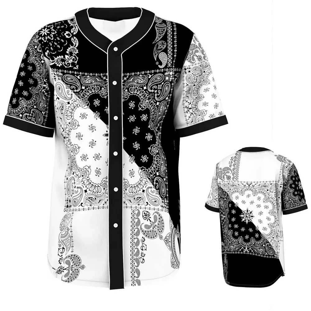 Retro Etnisch Kantoor Woon-Werkverkeer Top Shirt Voor Heren Kleding 2024 Zomer Nieuw Casual Heren Baseball Shirt Mb25