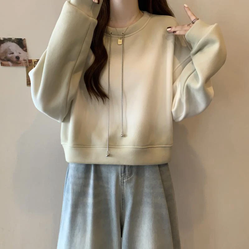 女性のラウンドネックグラデーションスウェットパンツ,ルーズでカジュアルなチェーン,ファッショナブルなオールマッチのセータートップ,女性のアウター,秋冬