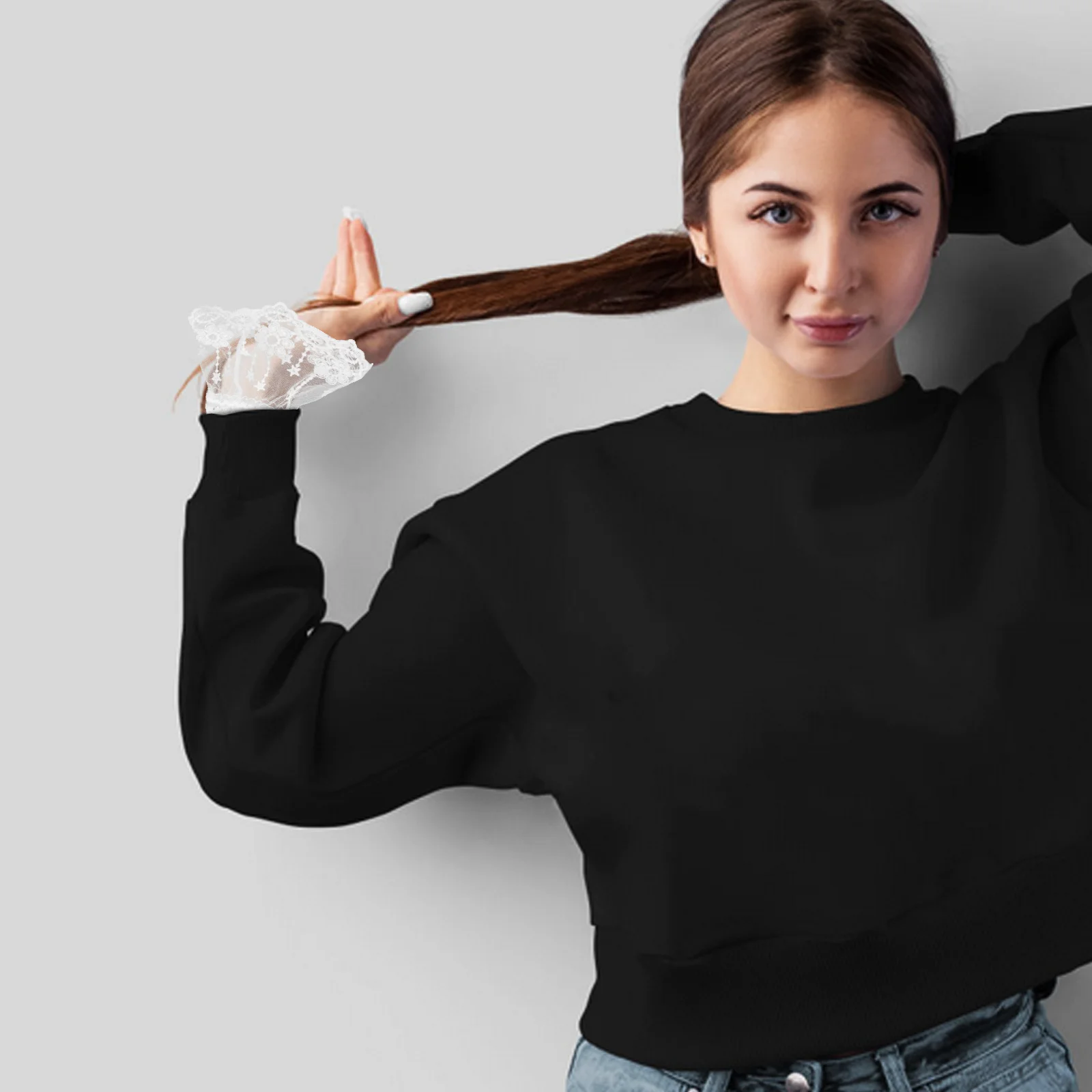 1 زوج ثلاثية الأبعاد الأزهار مزين الدانتيل المعصم الكفة انفصال الأكمام وهمية للنساء الأبيض مجوهرات قفازات لوليتا اليد كم