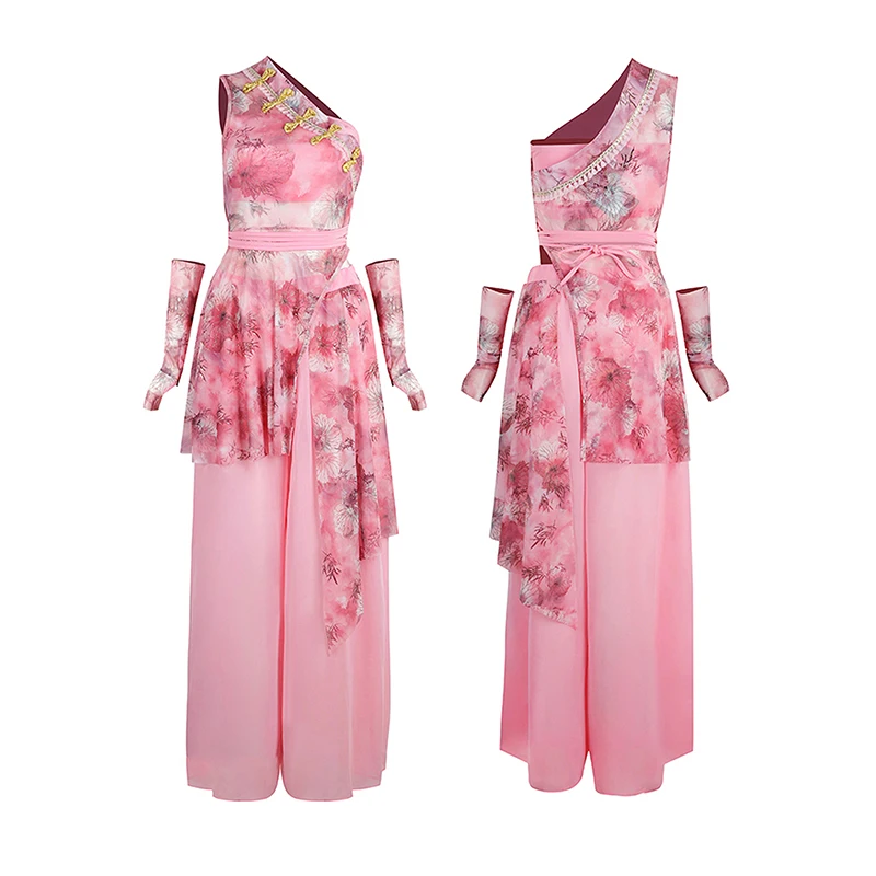 2025 الوردي المرحلة زي فتاة مجموعة أداء الزي النساء الجاز Kpop ملابس الرقص شبكة السراويل النمط الصيني الملابس AMY2573