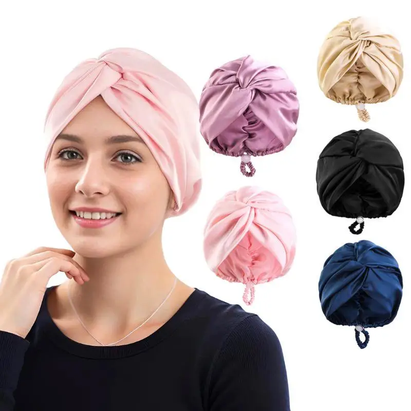 

Регулируемый шелковый атласный чепчик для сна, двухслойная накидка для волос, шапочка для сна, тюрбан для женщин и мужчин, вьющиеся прямые волосы, длинные