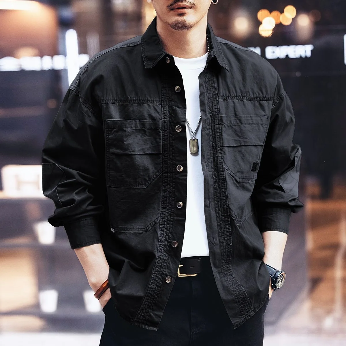 

Autumn and Spring New Fashion Trend American Vintage Workwear Long Sleeve Shirt Men's Casual Loose Sports Plus Size Shirt M-4XL