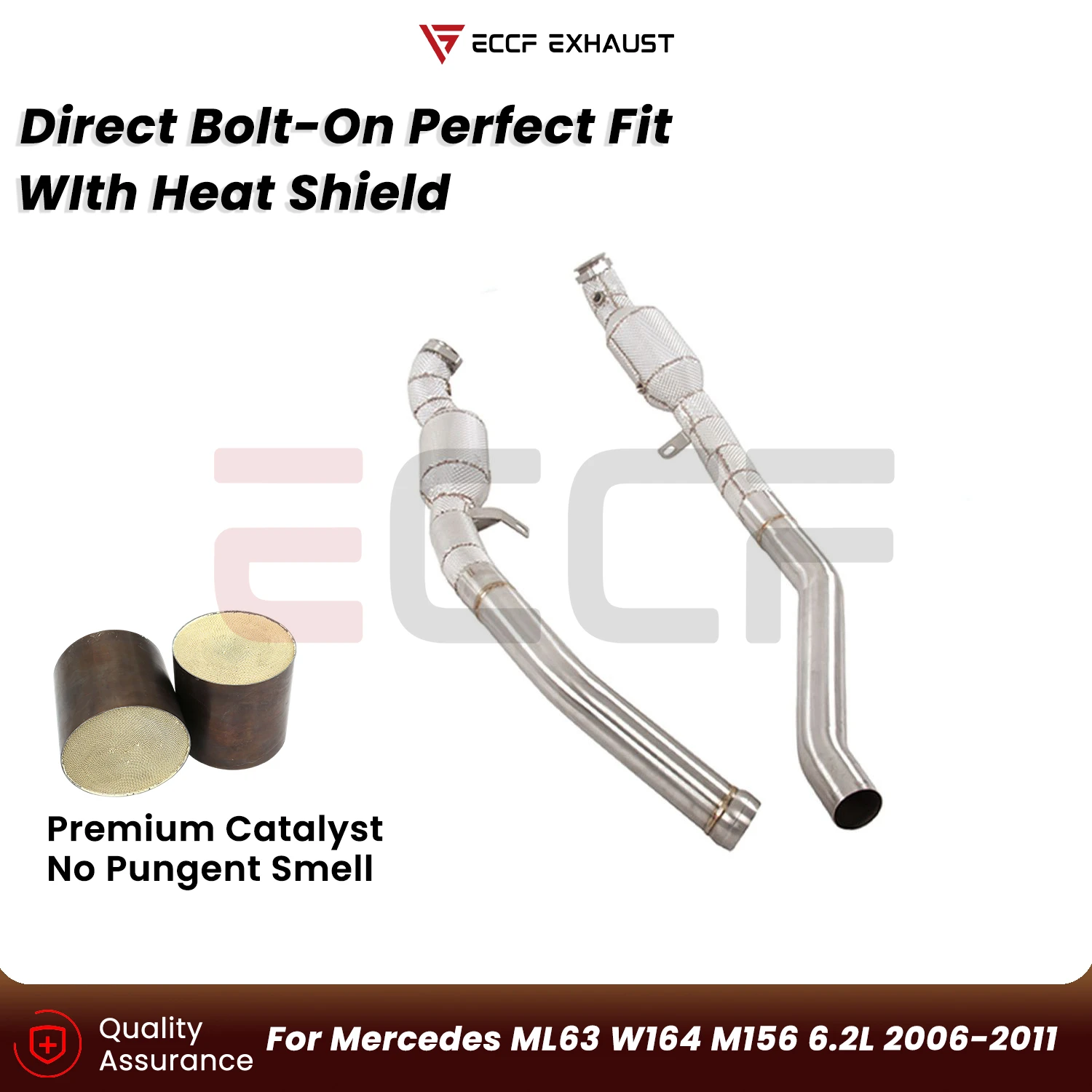 

Sporty Downpipe With Heat Shield For Mercedes ML63 W164 M156 6.2L 2006-2011 Aggressive Exhaust Sound Plug and Play