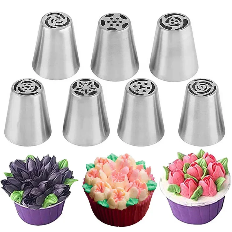 7pcs/lot Stainless Steel Russian Tulip Icing Piping Nozzle Cake Decoration Cream Tips DIY Cake Bakeware Tool Rose Flower