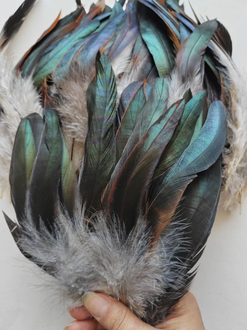 200 Pieces Natural Grey Bronze Rooster Schlappen Feathers for Millinery, Crafts, Collection, 6-8 Inches 15-20 cm Long