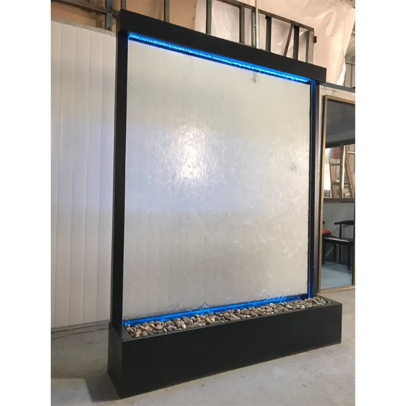 

【Popular】Custom Modern Interior Office Waterfall Divider Floor To Ceiling Glass Panel Wall Fountain And Metal Art Screen
