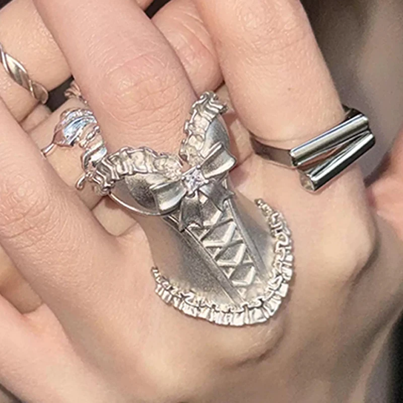 Lolita Fashion Mental Corset Shape Ring for Men Women Jewelry Accessories Vintage Unique Statement Finger Ring for Party Club