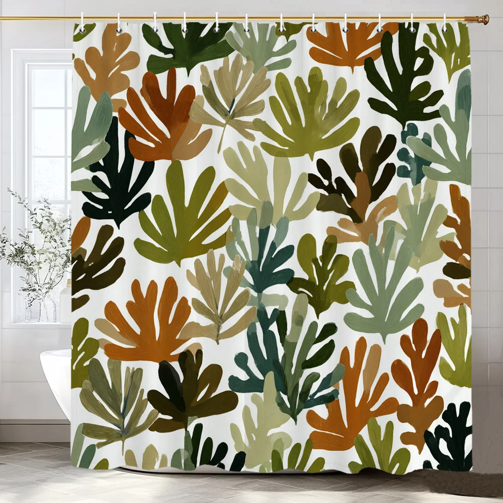 

Modern Art Simple Leaves Shower Curtain, Bathroom Decorative Shower Curtain, Printed Fabric Home Curtain with Hooks