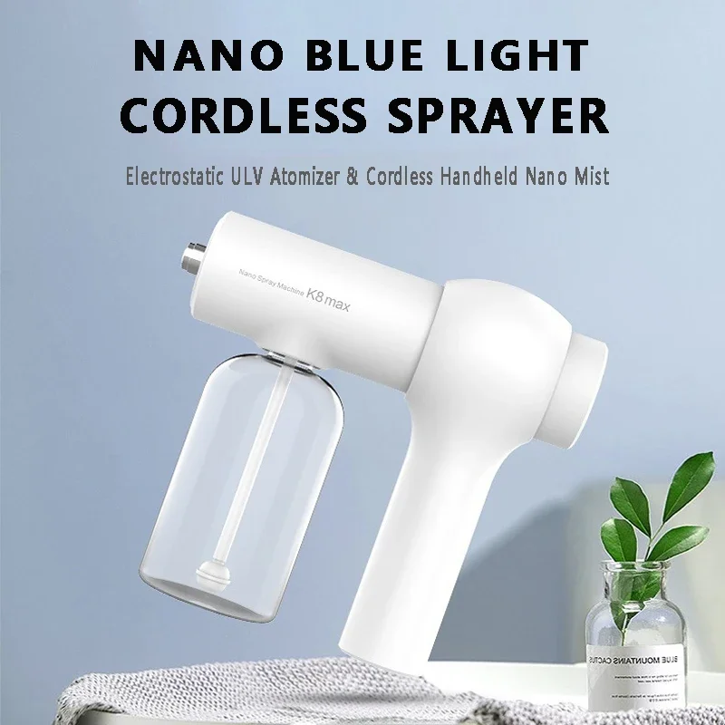 

New 380ml Wireless Blue Light Nano Steam Spray Gun Electric Fog Disinfection Water Sprayer Machine Garden Steam Atomizer Tools