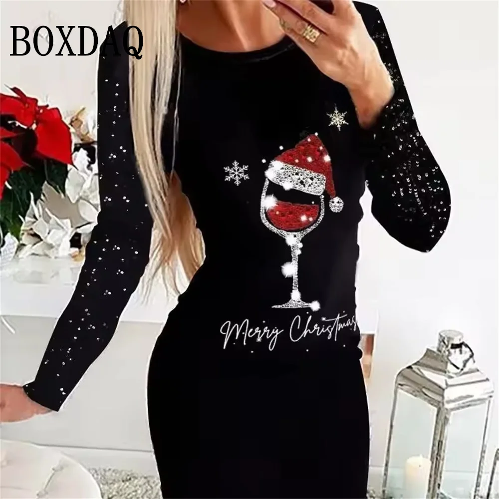 Women Christmas Party Dress 3D Funny Snowman Christmas Element Printed Dress 2025 Autumn Winter Long Sleeve Casual Bodycon Dress