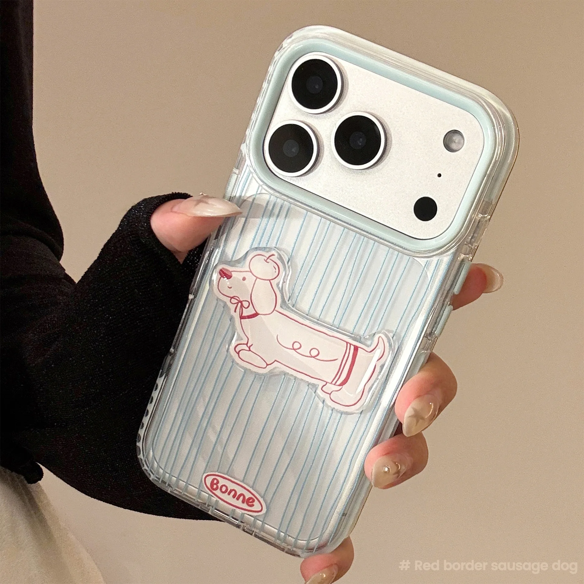 Koreanische blau gestreifte 3D-süße Cartoon-Welpen-weiche Handyhülle für iPhone 17, 16, 15, 14, 13, 12, Pro Max, klare, stoßfeste Schutzhülle