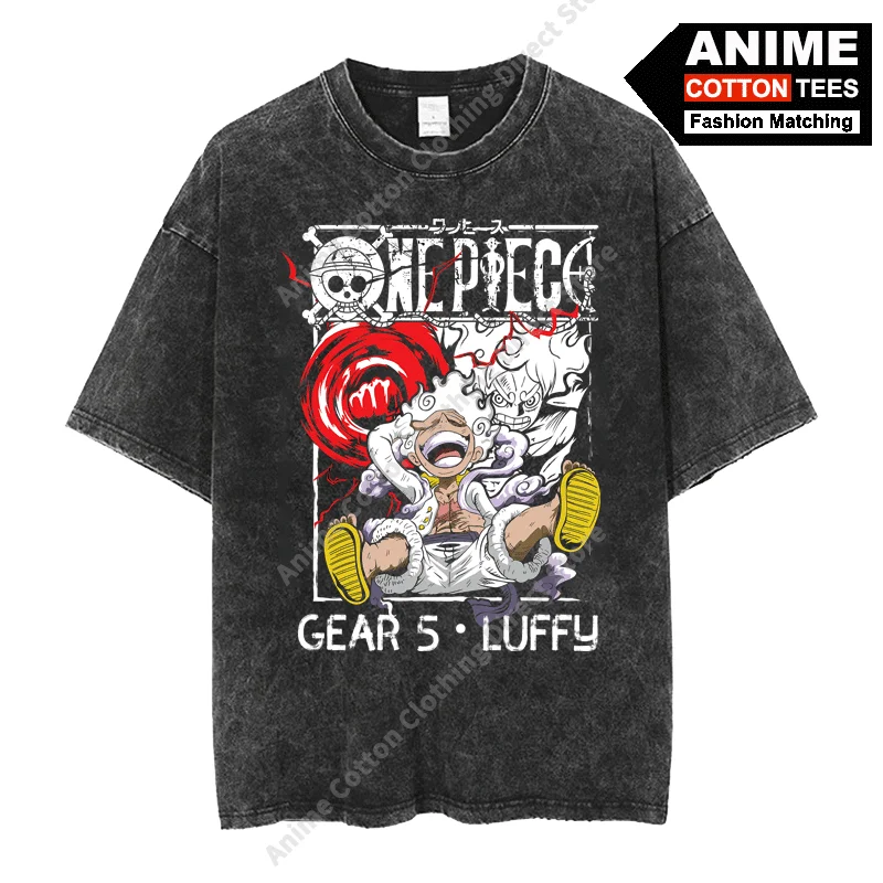 

Аниме One Piece - Monkey D Luffy Cover Футболка y2k Harajuku Street Мужчины Женщины Топы с короткими рукавами Хлопок Винтаж Повседневные свободные футболки
