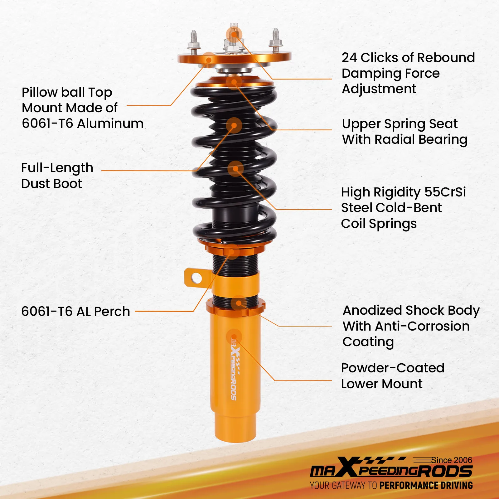 24 Ways Adjustable Coilovers for BMW Z4 E86 E85 Roadster Coupe 2006-2009 3.0 si