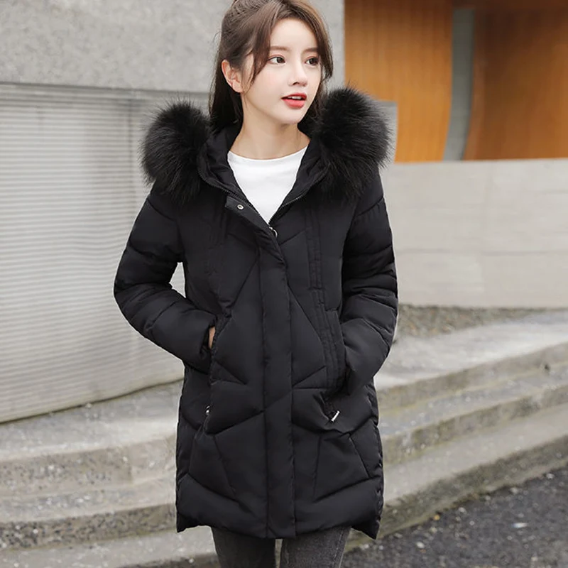 

Women Big Fur Collar Loose Cotton Jacket Hooded Fashion Simplicity Casual Elegant Thicken Coat 2023 Winter Female Warm Parkas