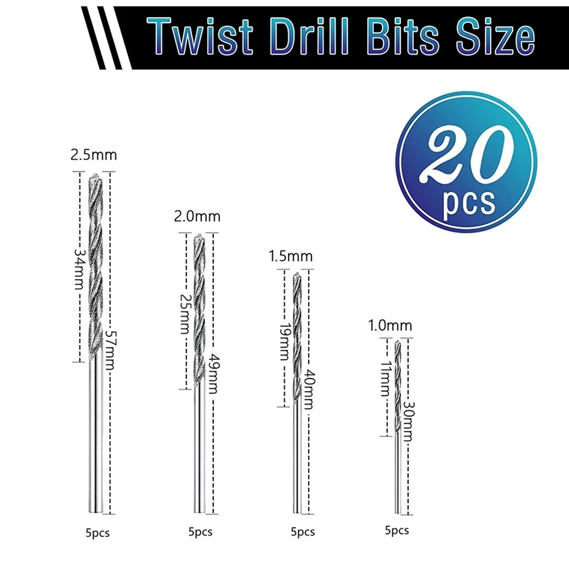 Diamond Drill Bit Set 20 Pieces 4 Sizes 1Mm 1.5Mm 2Mm 2.5Mm Twist Tip Jewelry Beach Sea Glass Shells Gemstones Lapidary