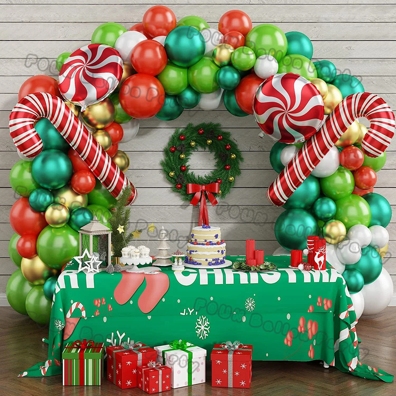 Balony świąteczne Garland Green Red Box Candy Balloons Arch Santa Reindeer Star Foil Ballon New Year Christmas Party Decor 2024