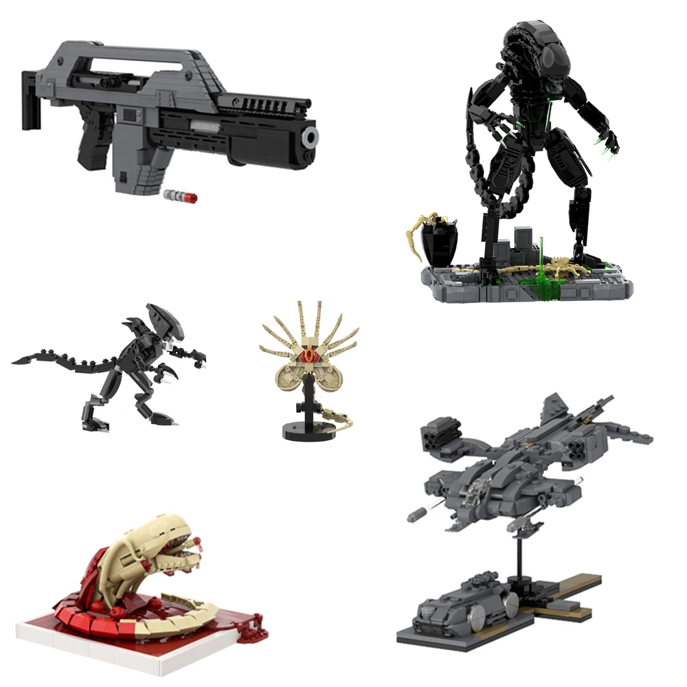 MOC M41A Pulse Rifle Model Building Movie Alien Series Horror Swallowing Monster Facehugger Dropship Puzzle Brick Toy Gift