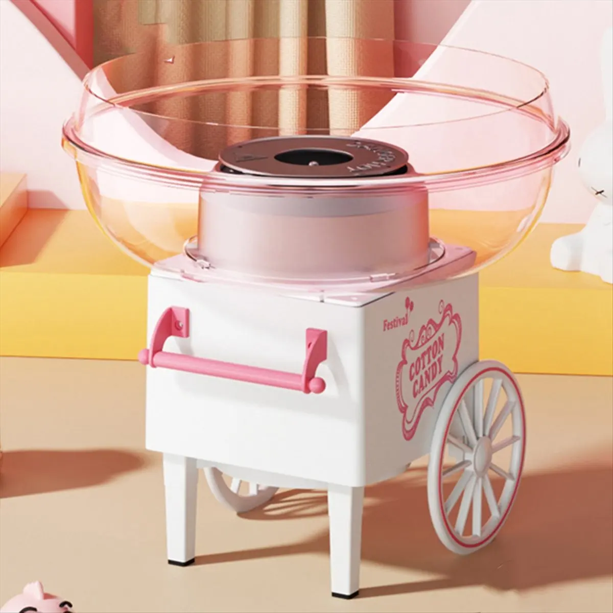 *ABKM Cotton Candy Machine,Mini Cotton Candy Maker Machine for Kids with Sugar Scoop, Easy & Safe to Use, Pink Vintage US Plug