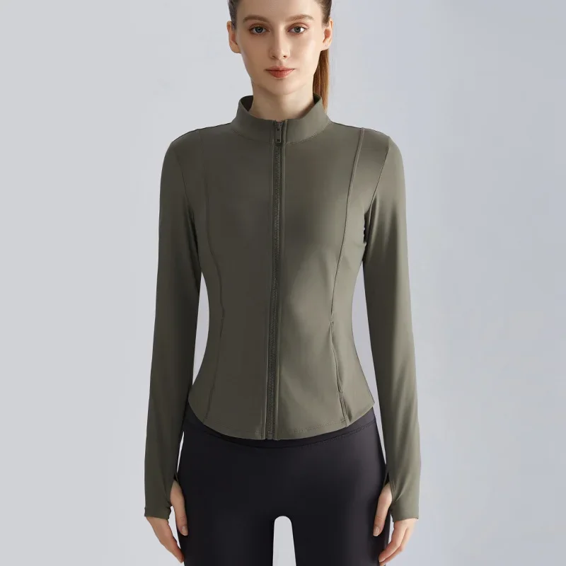 

Outdoor Sports Long Sleeved Women Slim Yoga Clothes Quick Dry Zipper Cardigan Stand Up Collar Jacket Running Fitness Jacket Top